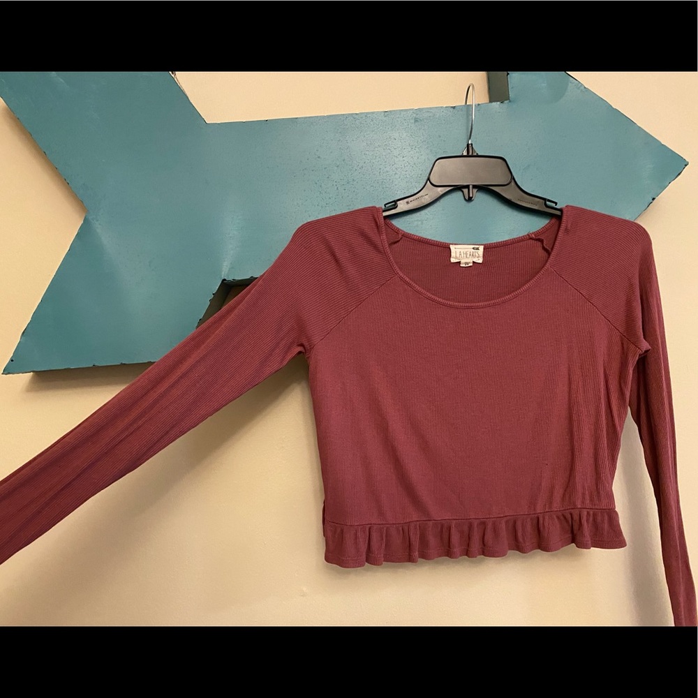 Ruffle trim rubbed long sleeve